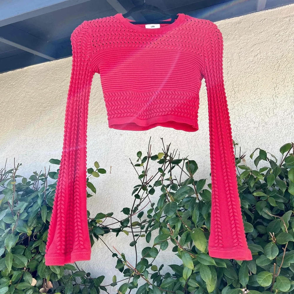 LPA Long Sleeve Knit Crop Top 242 in Red Size XS NWOT - Picture 7 of 7